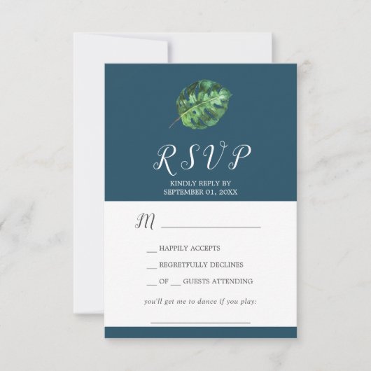 Wild Tropical Palm | Navy Song Request RSVP Card (Voorkant)