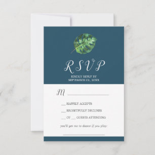 Wild Tropical Palm Navy Song Request RSVP Card Kaartje