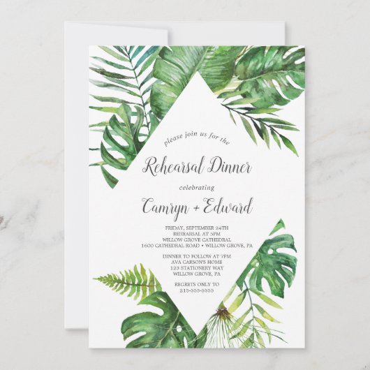 Wild Tropical Palm Rehearsal Dinner Kaart (Voorkant)