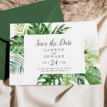 Wild Tropical Palm Save The Date<br><div class="desc">Deze wilde tropische palm,  behalve de date card,  is perfect voor een strand of een bestemming bruiloft. Het ontwerp is voorzien van een exotische reeks groene waterverf banaanpalmbladeren,  kannen,  bladeren,  bladeren,  bladeren,  botanische planten en groen voor een tropische zomer.</div>