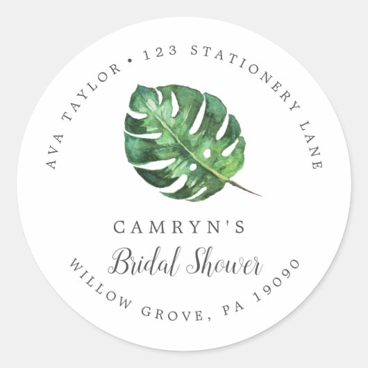 Wild Tropical Palm Vrijgezellenfeest Return Addres Ronde Sticker (Voorkant)