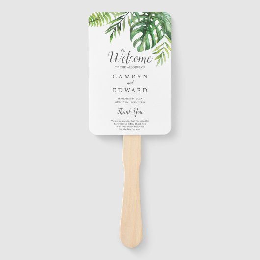 Wild Tropical Palm Wedding Programme Fan Handwaaier (Voorkant)