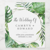 Wild Tropical Palm Wedding Wijn Etiket (Enkel label)