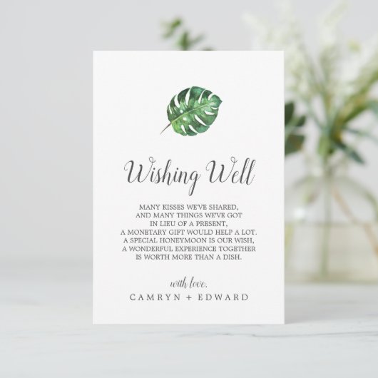 Wild Tropical Palm Wedding Wishing Well Kaart (Staand voorkant)