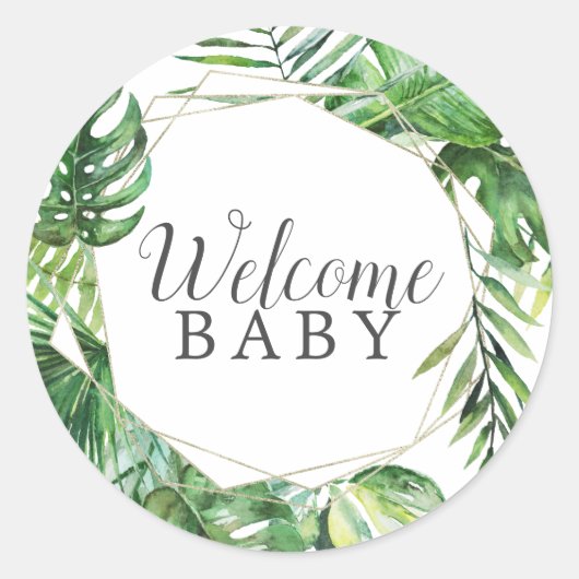 Wild Tropical Palm Welcome Baby shower Sticker (Voorkant)