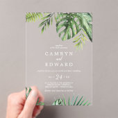 Wild Tropical Palm White Beach Destination Wedding Acryl Uitnodigingen (Insitu (Draagbaar))