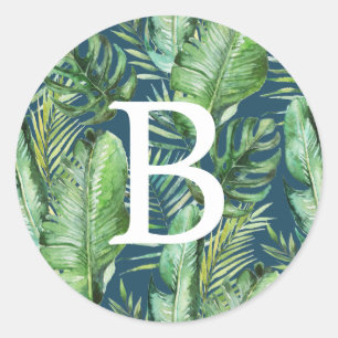 Wild Tropical Palm Zeeslagzegel op monogram Ronde Sticker