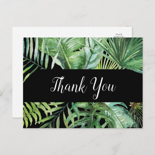 Wild Tropical Palm | Zwart bedankt Briefkaart (Voorkant / Achterkant)