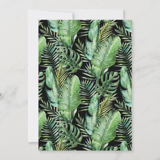 Wild Tropical Palm | Zwart monogram huwelijk Kaart (Achterkant)
