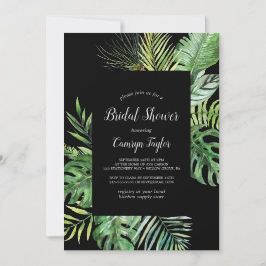 Wild Tropical Palm | Zwart Vrijgezellenfeest Kaart (Voorkant)