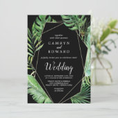 Wild Tropical Palm | Zwarte geometrische bruiloft Kaart (Staand voorkant)