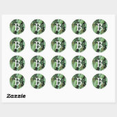 Wild Tropical Palm | Zwarte monogram envelop Ronde Sticker (Vel)
