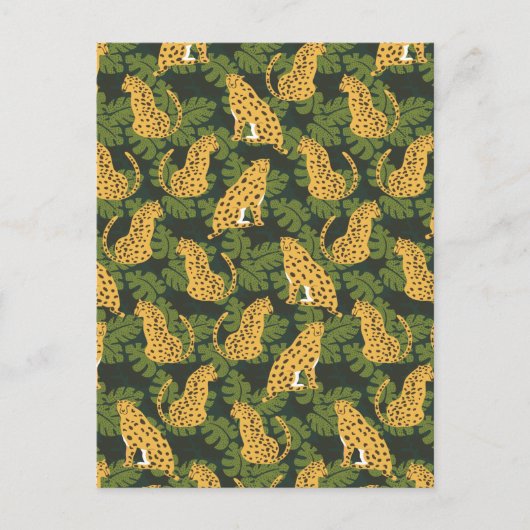 Wild Tropical Safari Leopard Oerwoud Palms Feestdagenkaart (Voorkant)