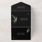 Wild Tropical Waterverf Foliage Black Wedding All In One Uitnodiging (Buitenkant)