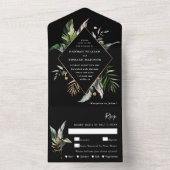 Wild Tropical Waterverf Foliage Black Wedding All In One Uitnodiging (Binnen)