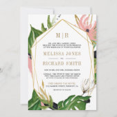 Wild Tropisch Goud Roze Bloemen Alles in Een Huwel Kaart (Voorkant)