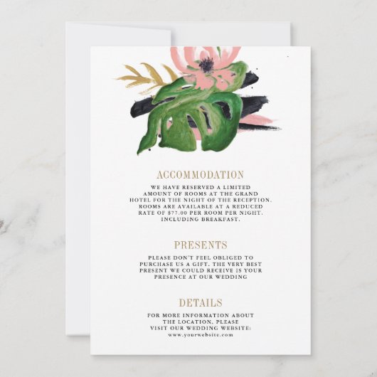 Wild Tropisch Goud Roze Bloemen Alles in Een Huwel Kaart (Achterkant)