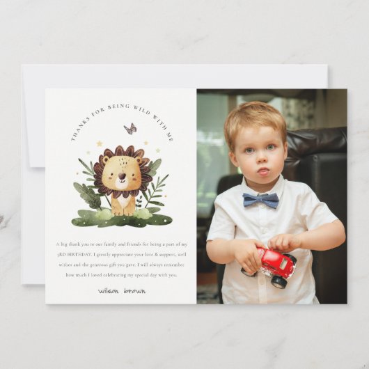 Wild tropisch Oerwoud Dierenleeuw Geboortedag Foto Bedankkaart (Voorkant)