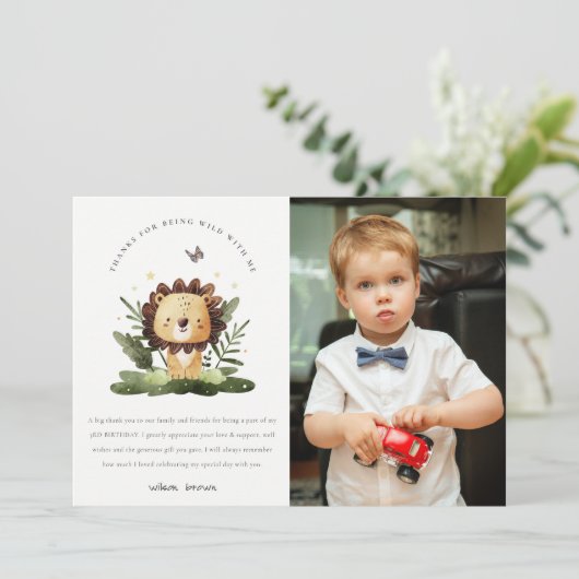 Wild tropisch Oerwoud Dierenleeuw Geboortedag Foto Bedankkaart (Staand voorkant)