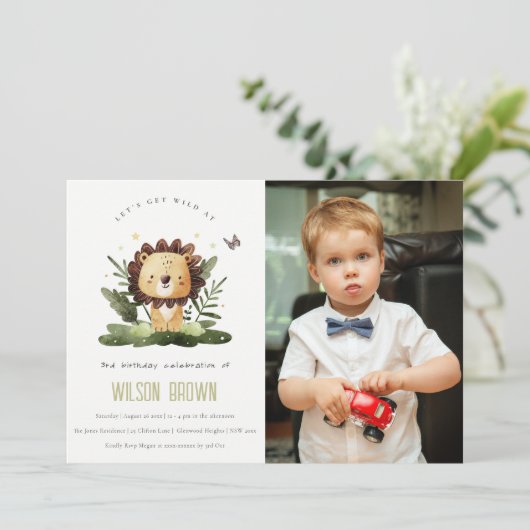 Wild tropisch Oerwoud Dierenleeuw Geboortedag Foto Kaart (Staand voorkant)