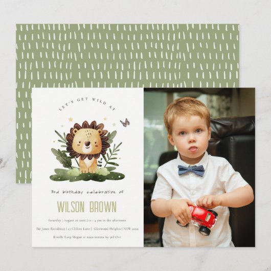 Wild tropisch Oerwoud Dierenleeuw Geboortedag Foto Kaart (Voorkant / Achterkant)