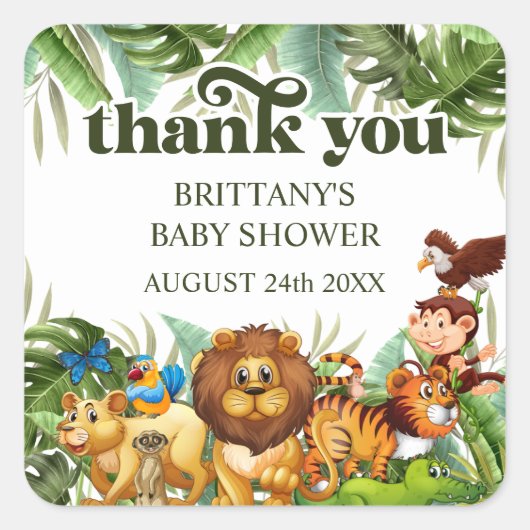 Wild Tropisch Oerwoud Safari Dier Hartelijk dank Vierkante Sticker (Voorkant)