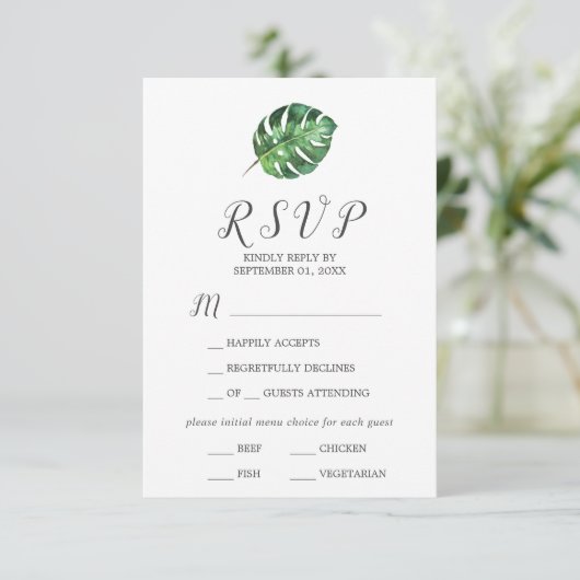 Wild Tropisch Palm 4 Menu Keuze RSVP-kaart (Staand voorkant)