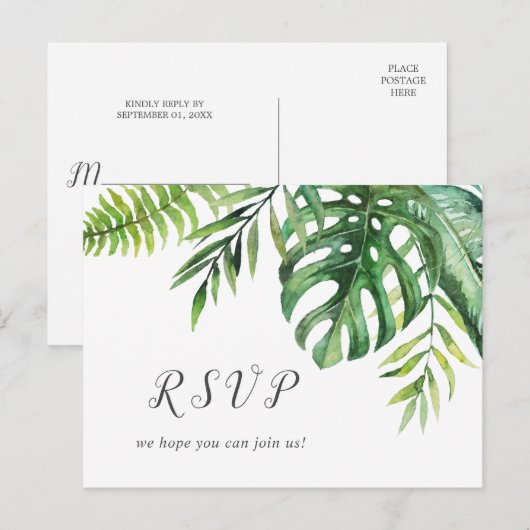 Wild Tropisch Palm Menu Keuze RSVP-Briefkaart (Voorkant / Achterkant)