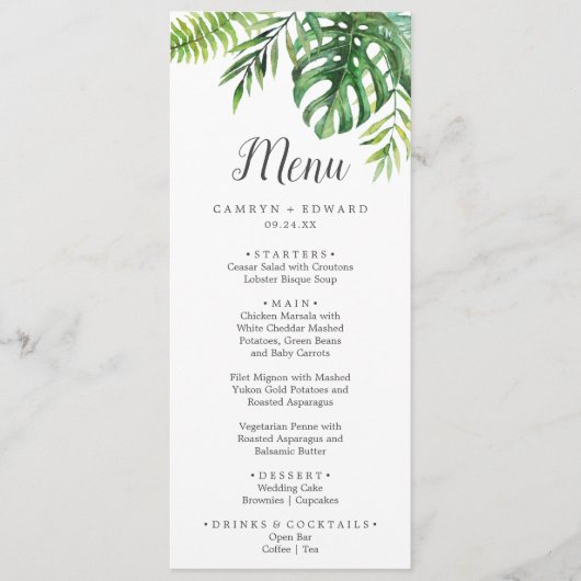 Wild Tropisch Palm Weddenrenmenu Menu (Voorkant)