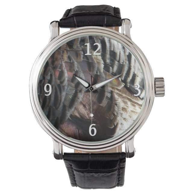 Wild Turkey Feathers I Abstract Natuur Design Horloge (Voorkant)