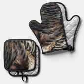 Wild Turkey Feathers I Abstract Natuur Design Ovenwant & Pannenlap Set (Voorkant / Achterkant)