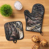 Wild Turkey Feathers I Abstract Natuur Design Ovenwant & Pannenlap Set (Top down)