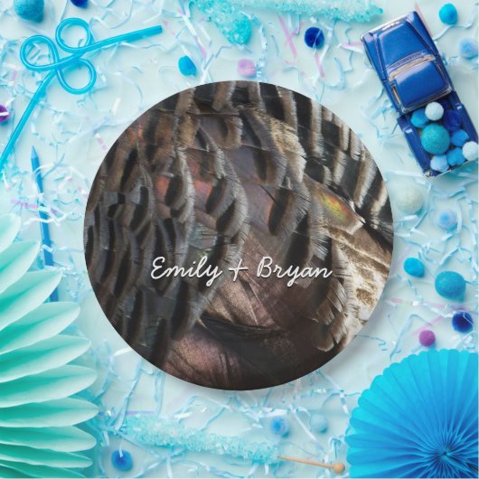 Wild Turkey Feathers I Abstract Natuur Design Papieren Bordje (Feest)