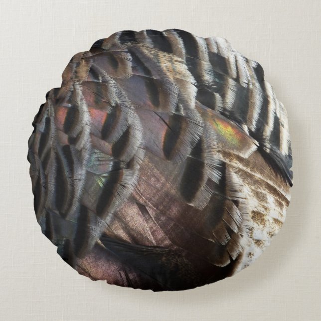 Wild Turkey Feathers I Abstract Natuur Design Rond Kussen (Voorkant)