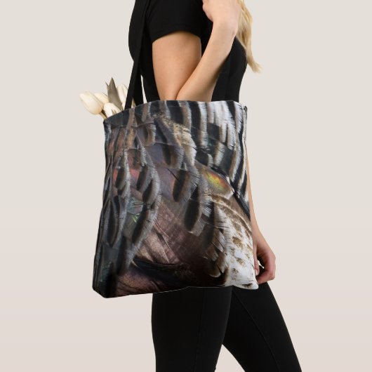 Wild Turkey Feathers I Abstract Natuur Design Tote Bag (Dichtbij)