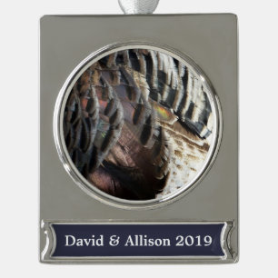 Wild Turkey Feathers I Abstract Natuur Design Verzilverd Banner Ornament