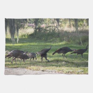 Wild Turkey Group op de grasfoto Theedoek