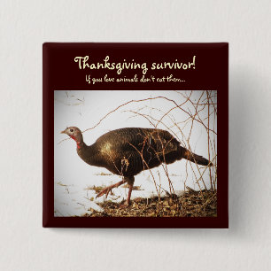 Wild Turkey Vegetarian Pin Vierkante Button 5,1 Cm