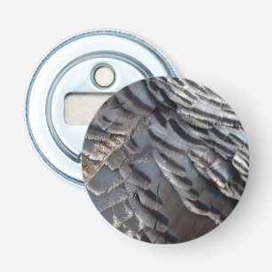 Wild Turkey-veren II Abstracte Natuur Ontwerp Button Flesopener