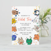 Wild Twee Leuke Dieren 1e Verjaardag Kinder Uitnod Kaart (Staand voorkant)