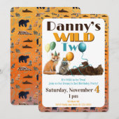 Wild Two Animals First Birthday Invitation Kaart (Voorkant / Achterkant)