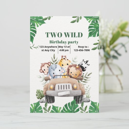 Wild TWO Boy 2e Verjaardag uitnodiging (Staand voorkant)