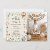 Wild Two Jungle Safari Animals Birthday Photo Kaart (Voorkant)