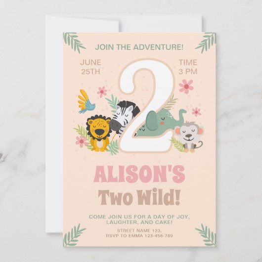 Wild Two Safari Pastel tweede verjaardag Kaart (Voorkant)
