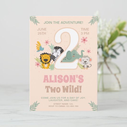 Wild Two Safari Pastel tweede verjaardag Kaart (Staand voorkant)