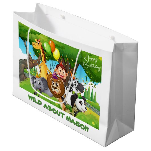 Wild Verjaardag Gepersonaliseerd Oerwoud thema Gif Groot Cadeauzakje (Voorkant Gekanteld)