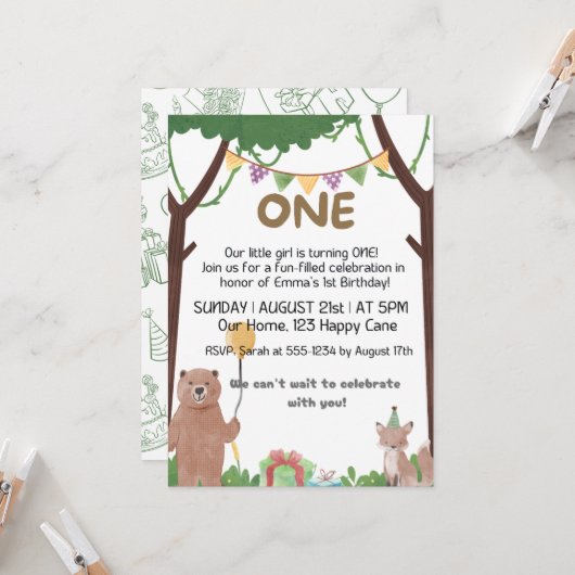 Wild Verjaardag wacht: 1 jaar verjaardag uitnodigi Kaart (Voorkant / Achterkant in situ)