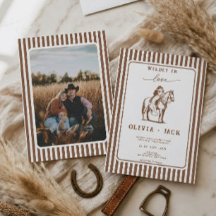Wild Verliefd Western Cowboy Paard Foto Bruiloft Kaart