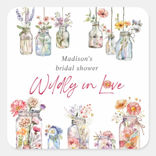 Wild Verliefd Wildbloem Waterverf Bruidsdouche Vierkante Sticker (Voorkant)