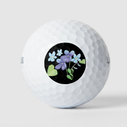 Wild Violet Bloemen Illustratie Zwart Golfballen (Voorkant)